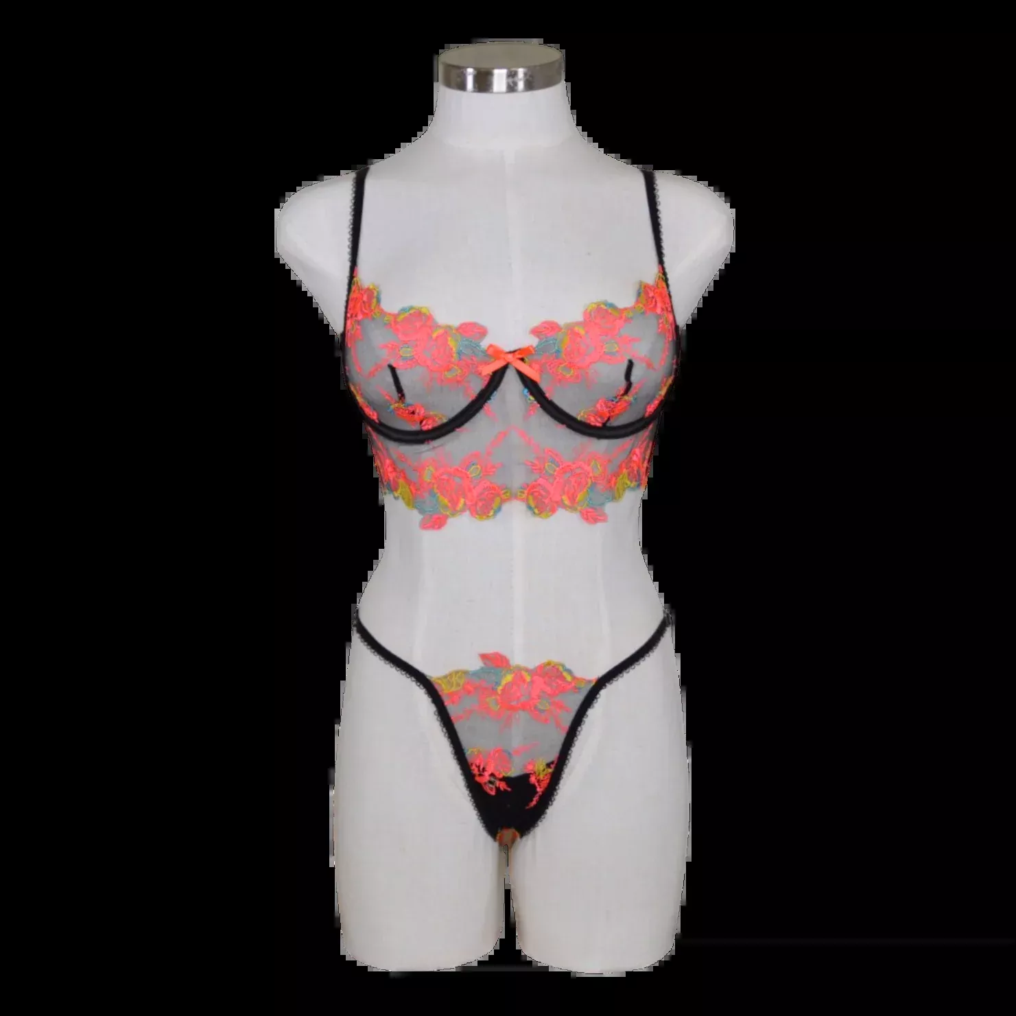 1041 Rose Floral Embroidered Lace Bralette Set