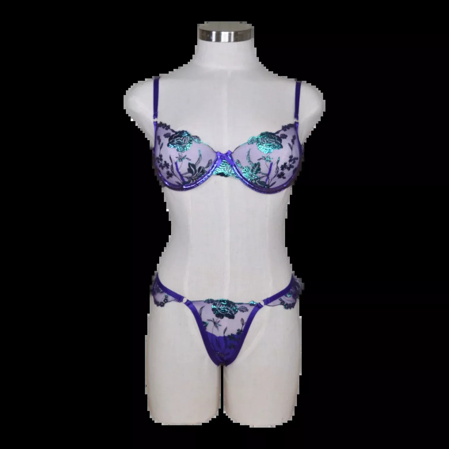 1043 Electric Shimmer Metallic Floral Embroidered Set