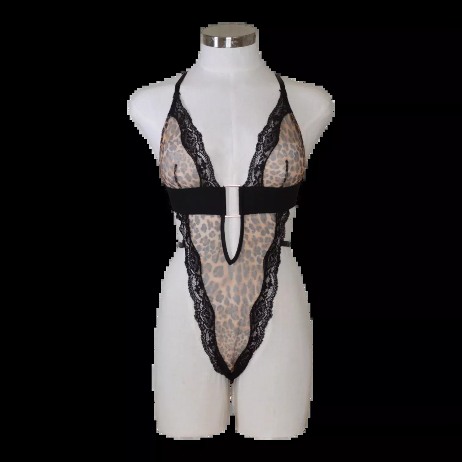 1073 Leopard Mesh Plunge Teddy