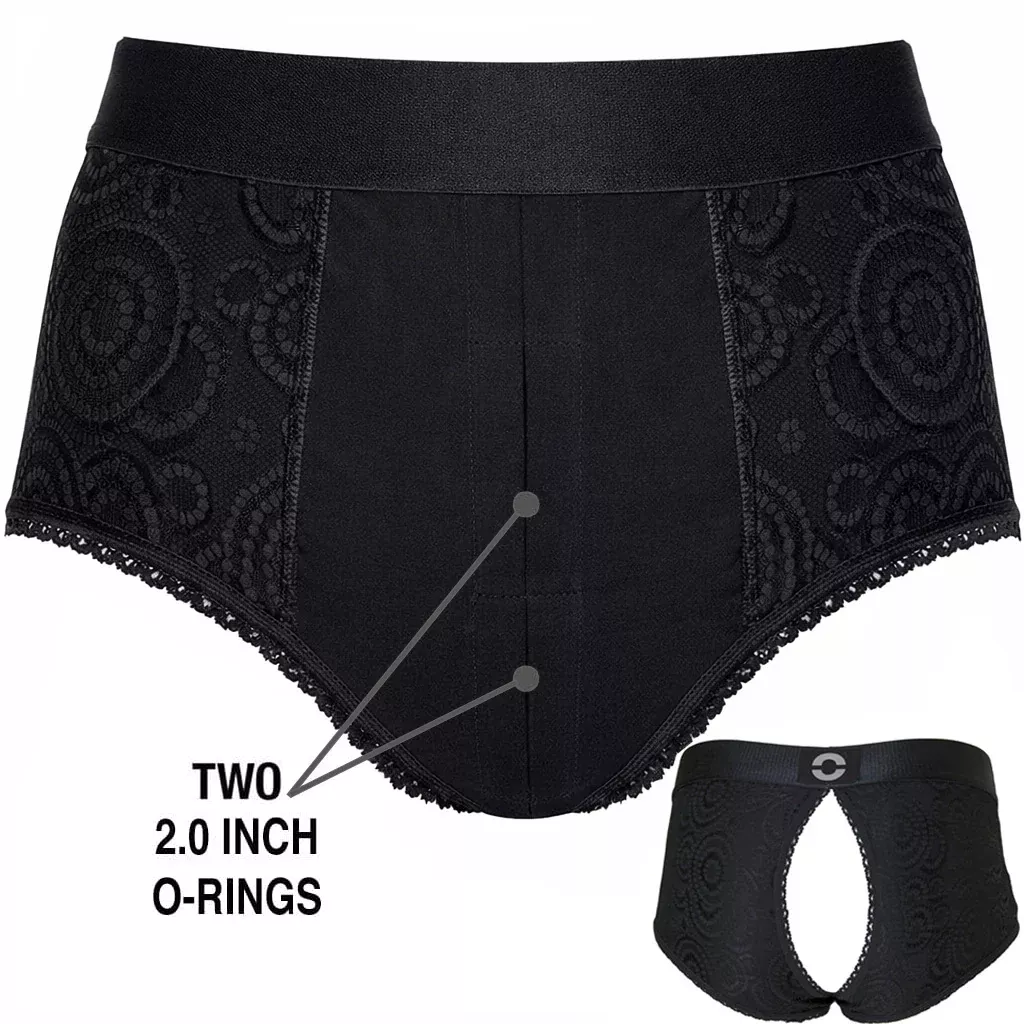 2.0" High Rise Panty Crotchless Harness - Black