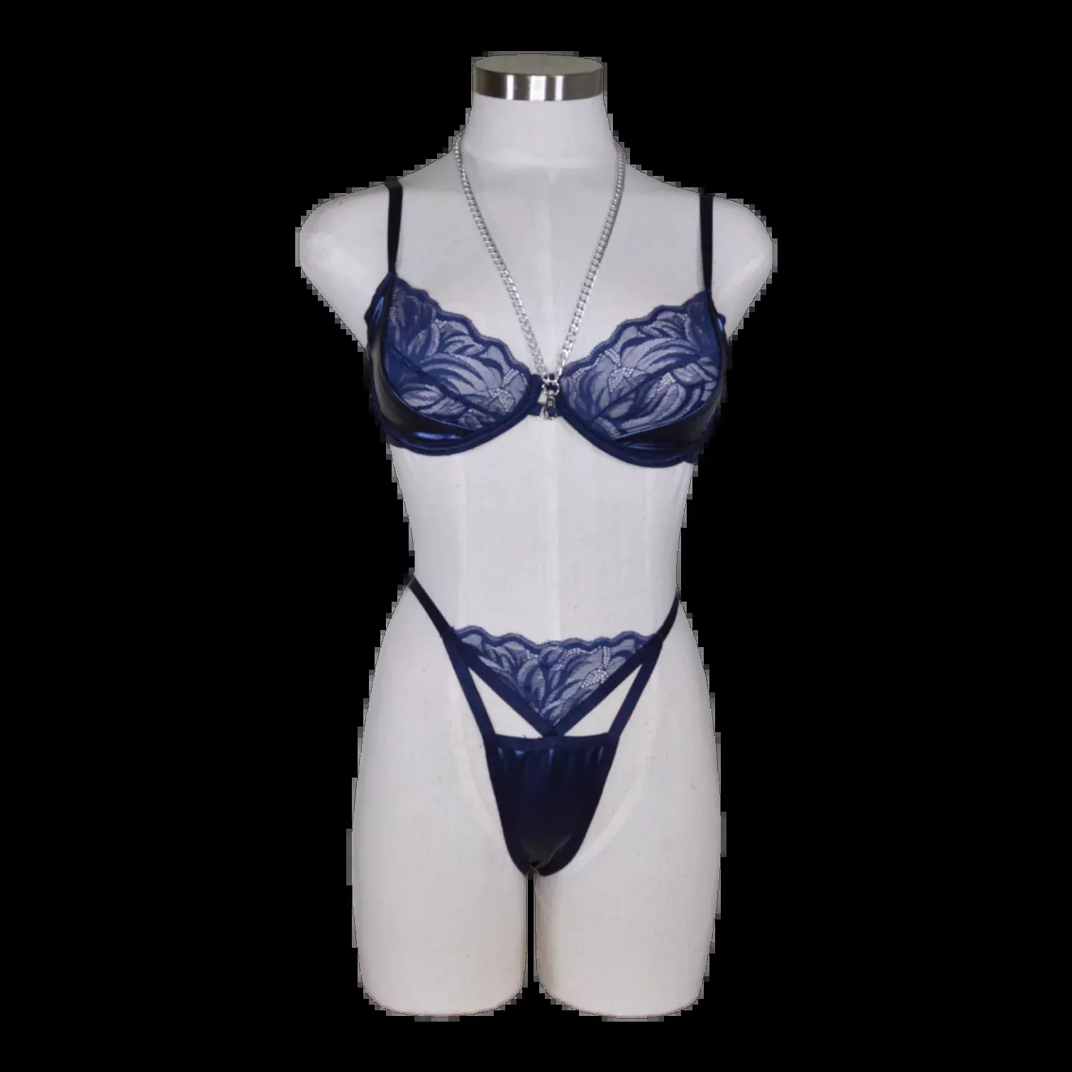 25203 Darque Midnight Wet Look & Lace Underwire Set