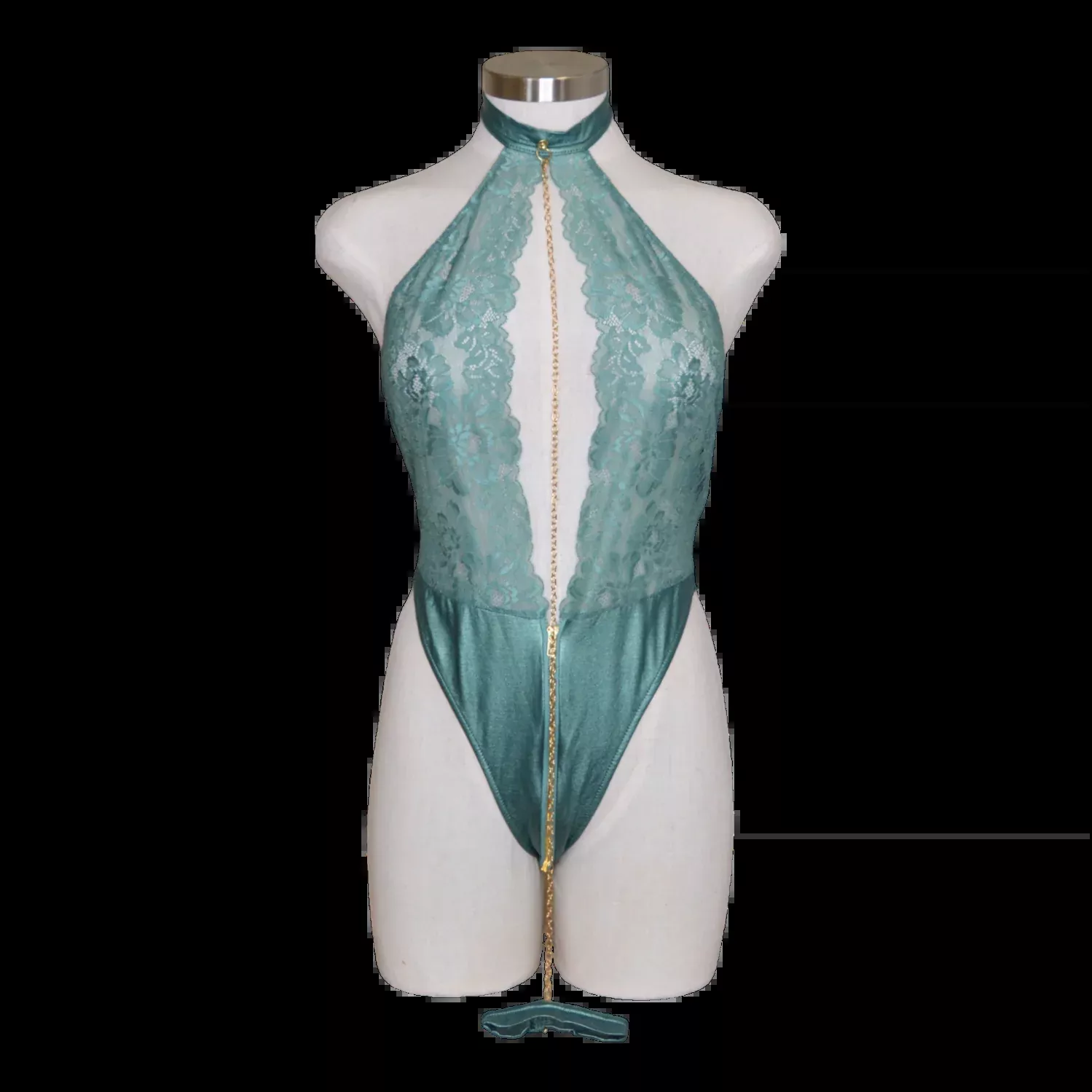 2527 Lace Halter Teddy Zipper Detail