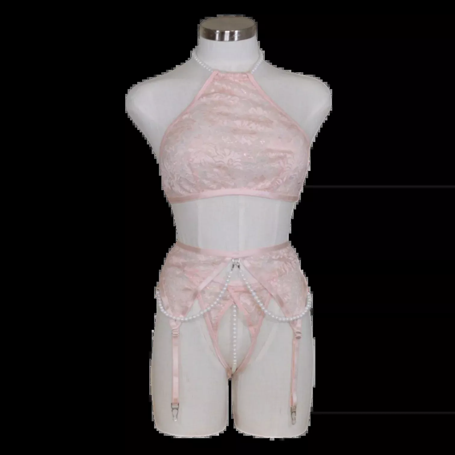 2633 Pearl Halter Bralette Garter Set