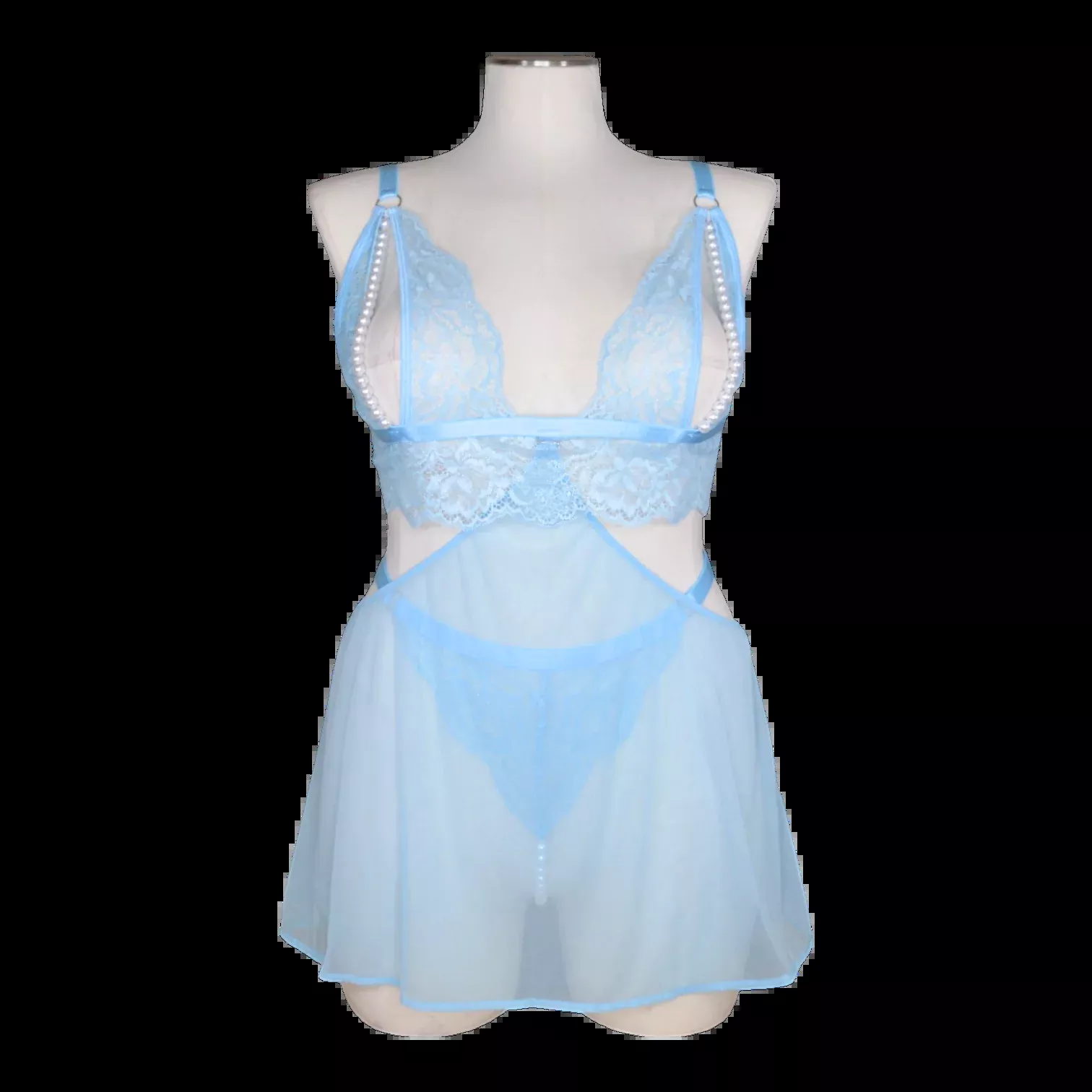 2640 Metallic Lace Pearl Babydoll Set