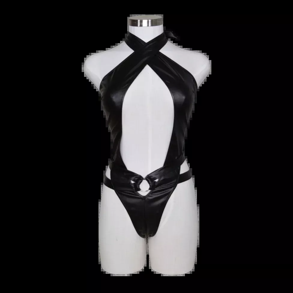 2818 Wet Look Halter Bodysuit