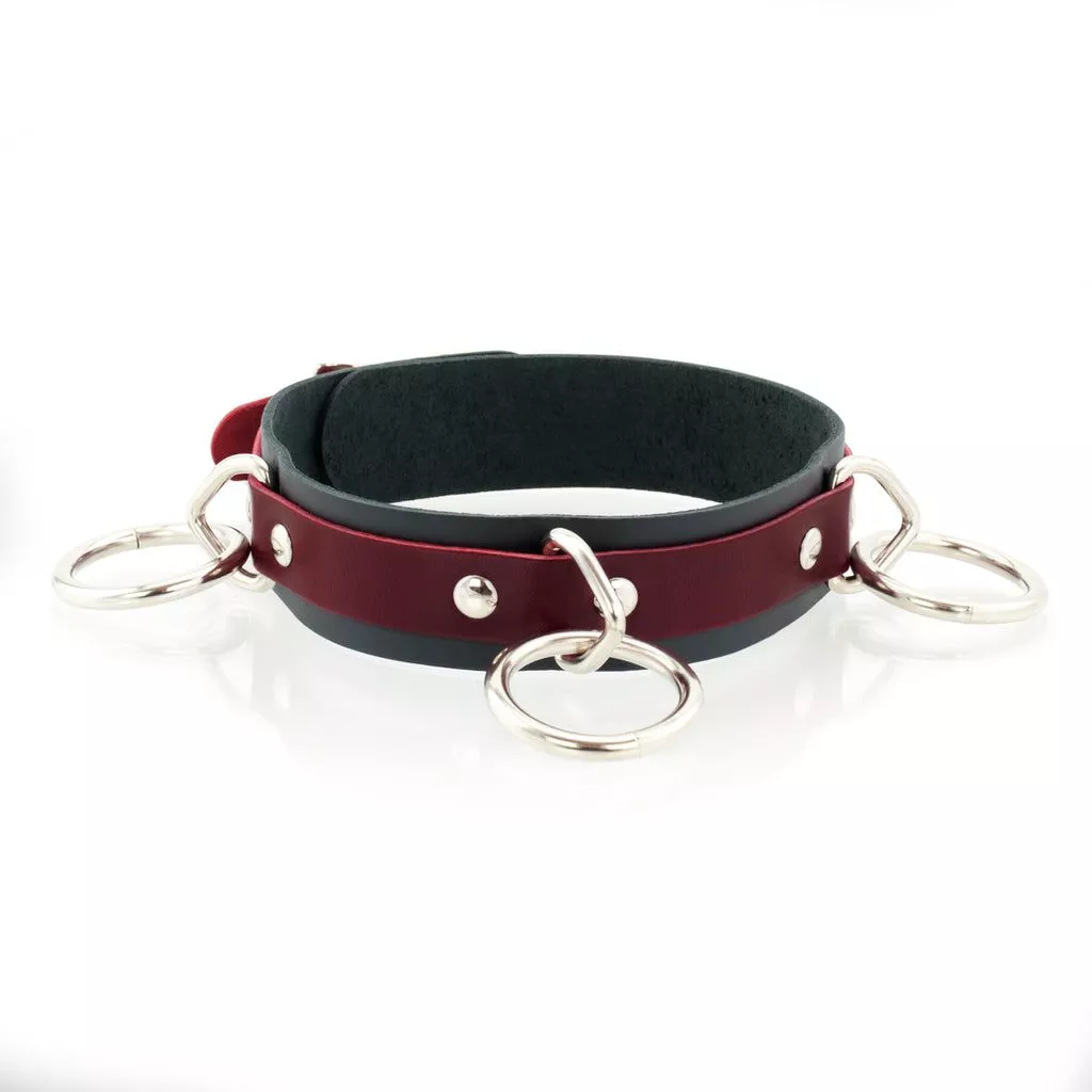 3 Ring Bondage Slave Collar with Locking Buckle-S