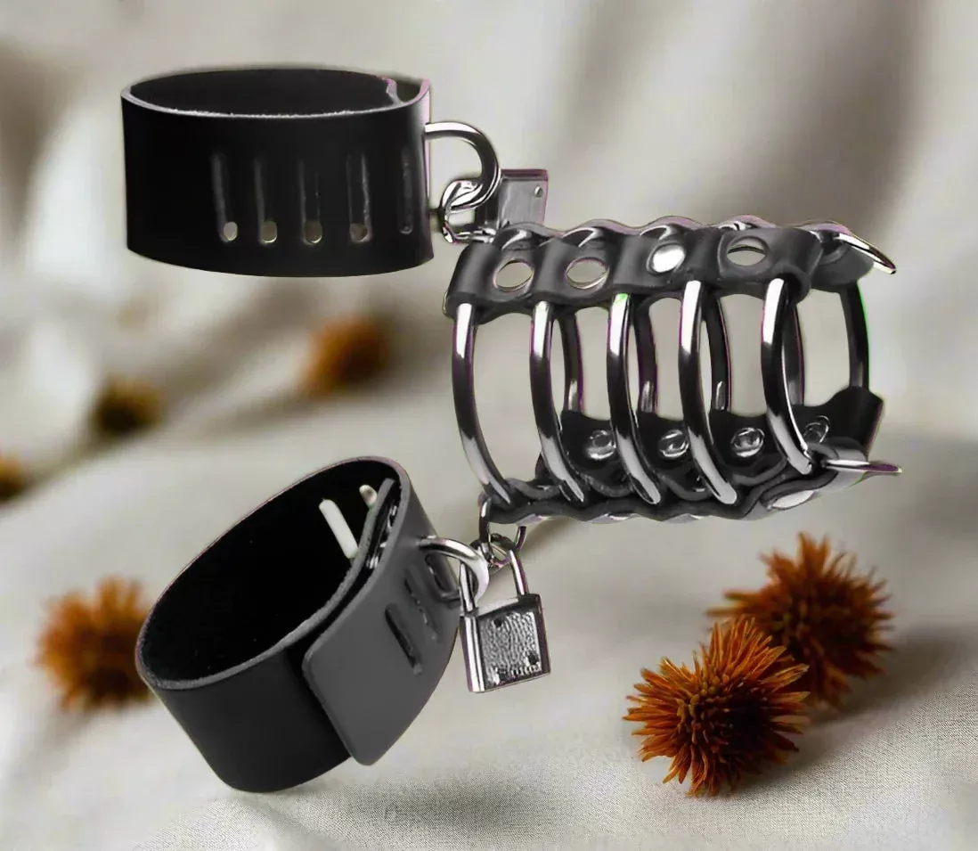 5-Ring Chastity Device With Adjustable Cock And Ball Strap For Ultimate Control