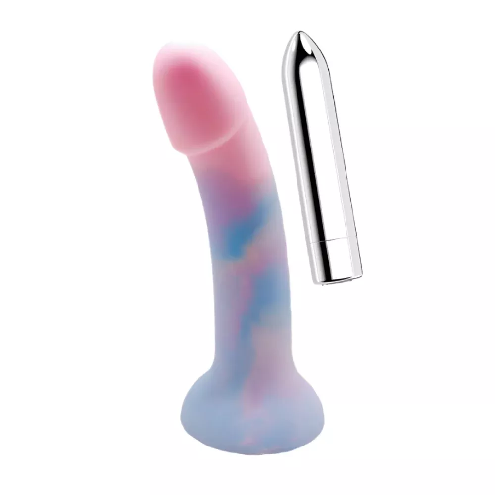 6" Pound Cake Silicone Dildo with Rechargeable Bullet - Cotton Candy