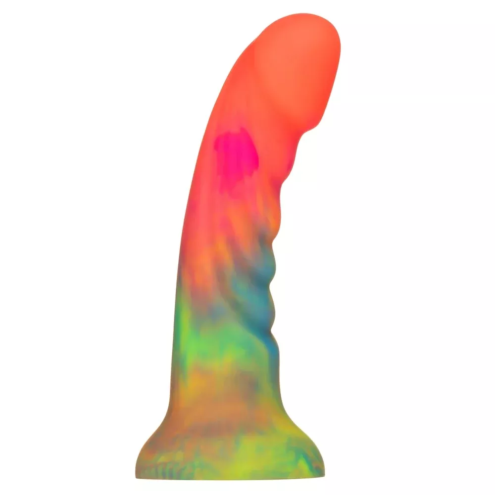 6" Tease Ribbed Silicone Dildo - Rainbow Tie Dye
