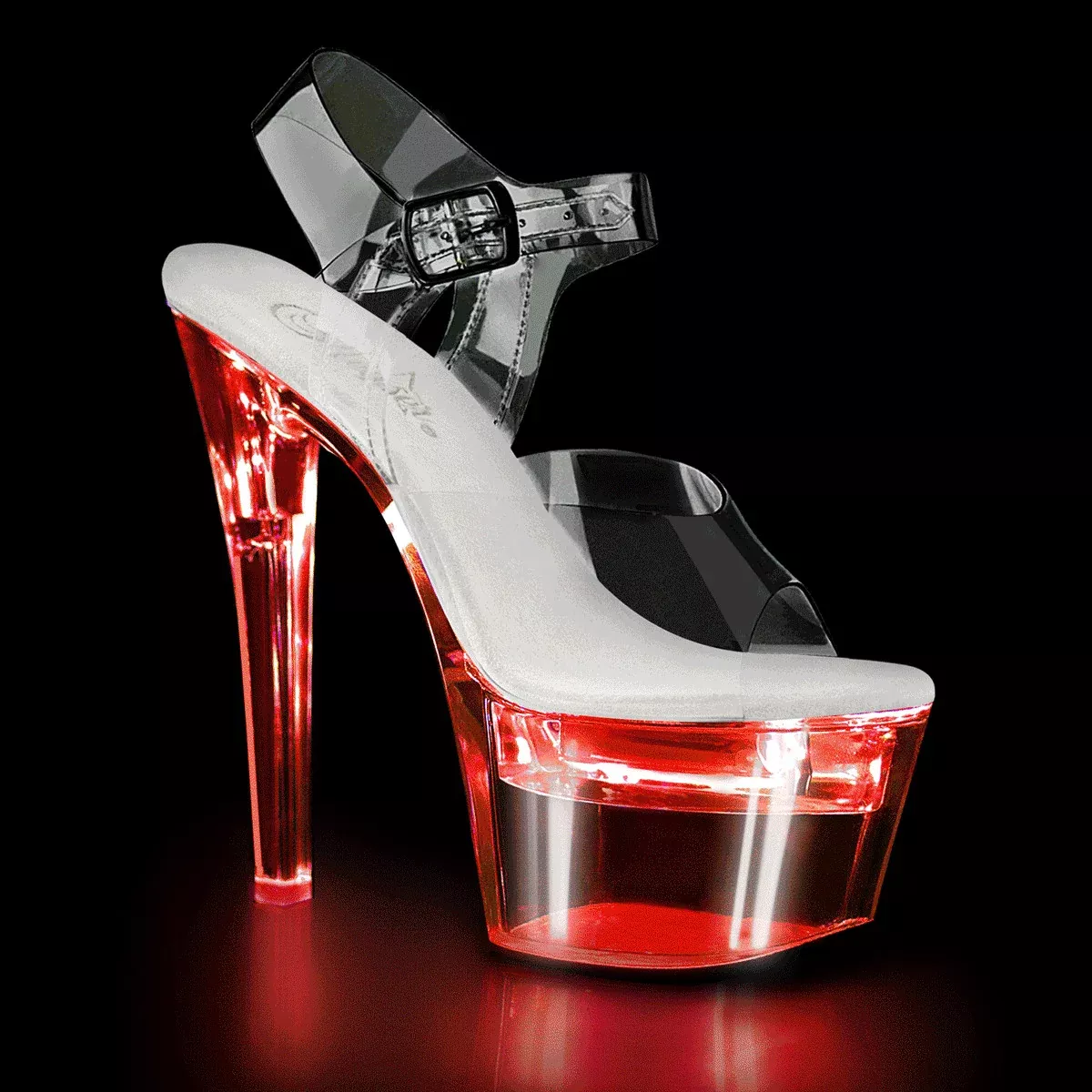 7" (17.8cm) Heel, 2 3/4" (7cm) Platform LED illuminated sandal with ankle strap