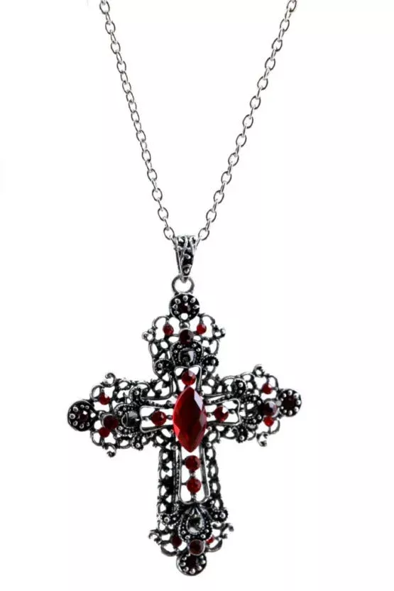 95mm Garnet Gothic Cross Necklace