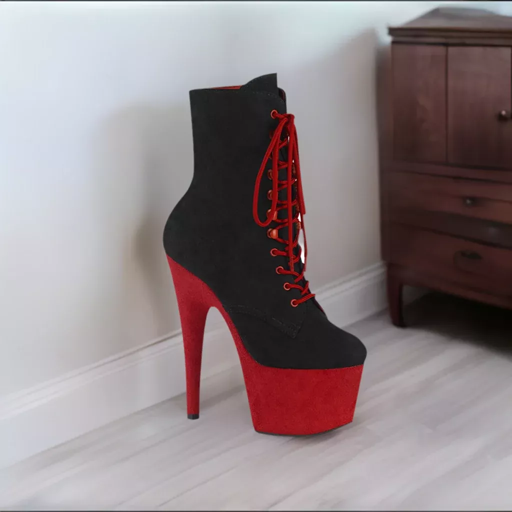 Adore Lace-Up Ankle Boots with 7" Heel and 2 3/4" Platform - Two Tone Design