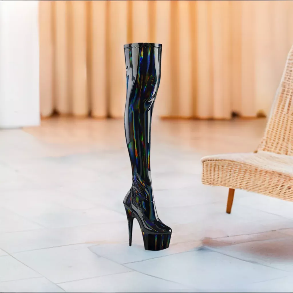 ADORE Stretch Thigh High Boots with 7" Heel and 2.75" Platform - Inner Side Zip Closure
