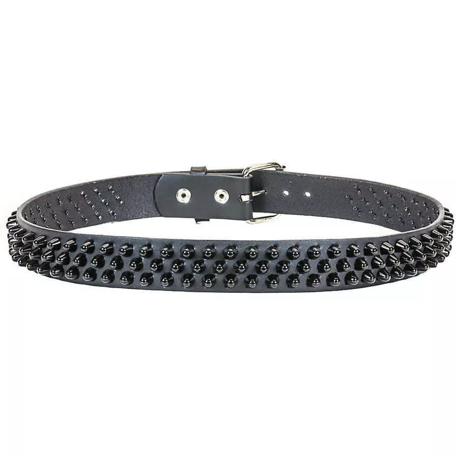 All Black Cone Studded Leather Belt