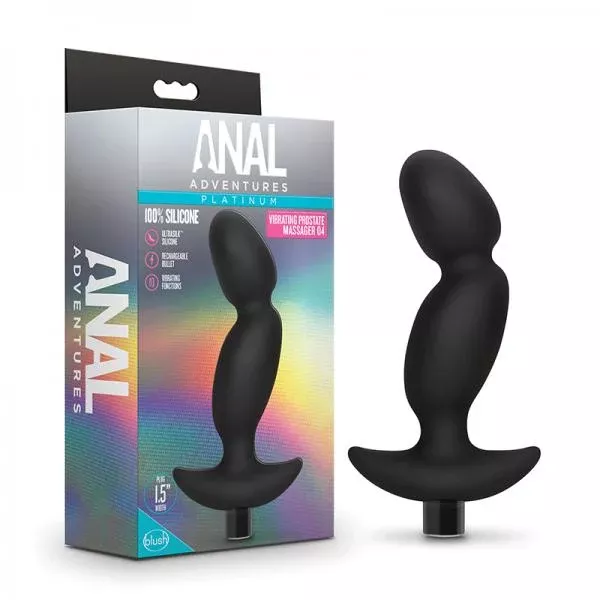 Anal Adventures Silicone Prostate Massager - 10-Function Vibrating Plug, Black