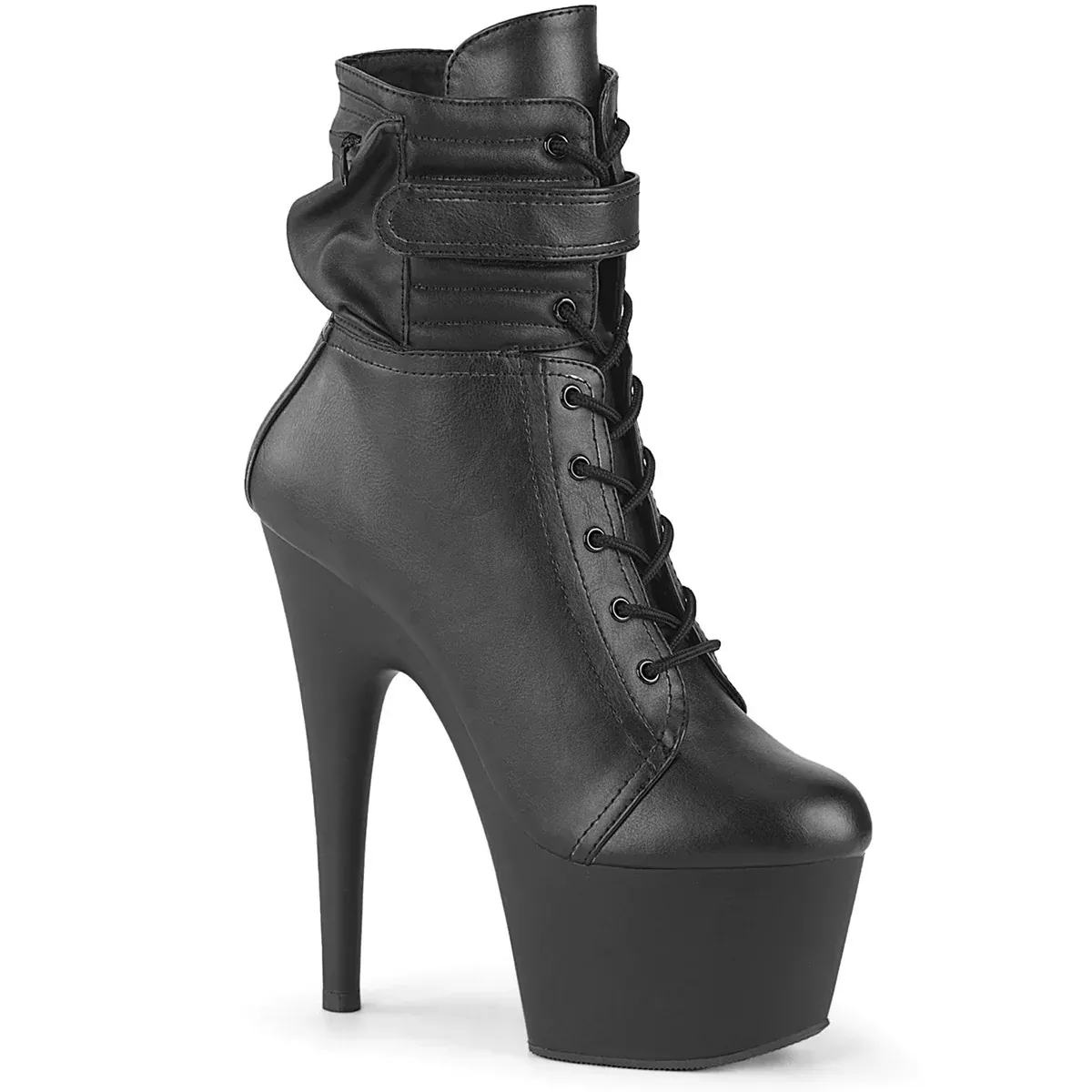 Ankle Boot - 7" Heel - PLEASER - Black Faux Leather
