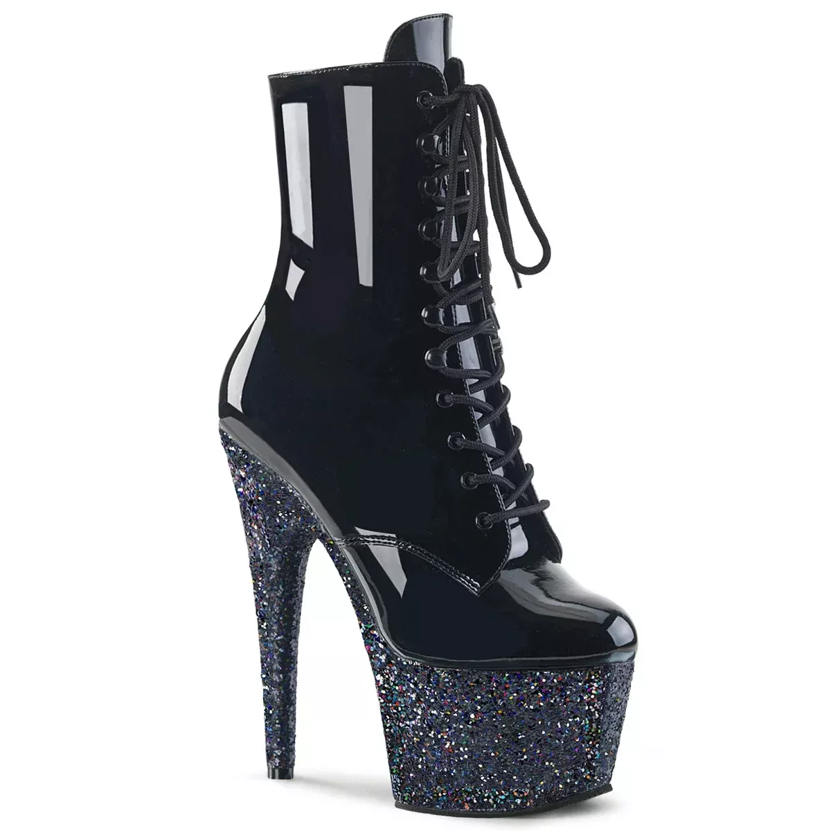 Ankle Boot - 7" Heel - PLEASER - Glitter Platform Black