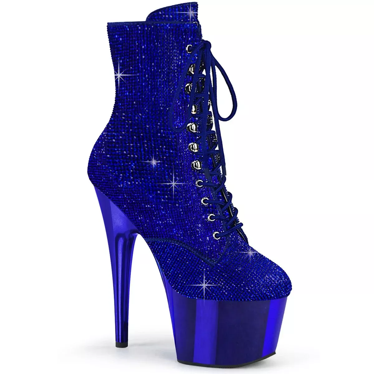 Ankle Boot - 7" Heel - PLEASER - Rhinestones Blue