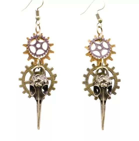 Bird Skull Steampunk Earrings