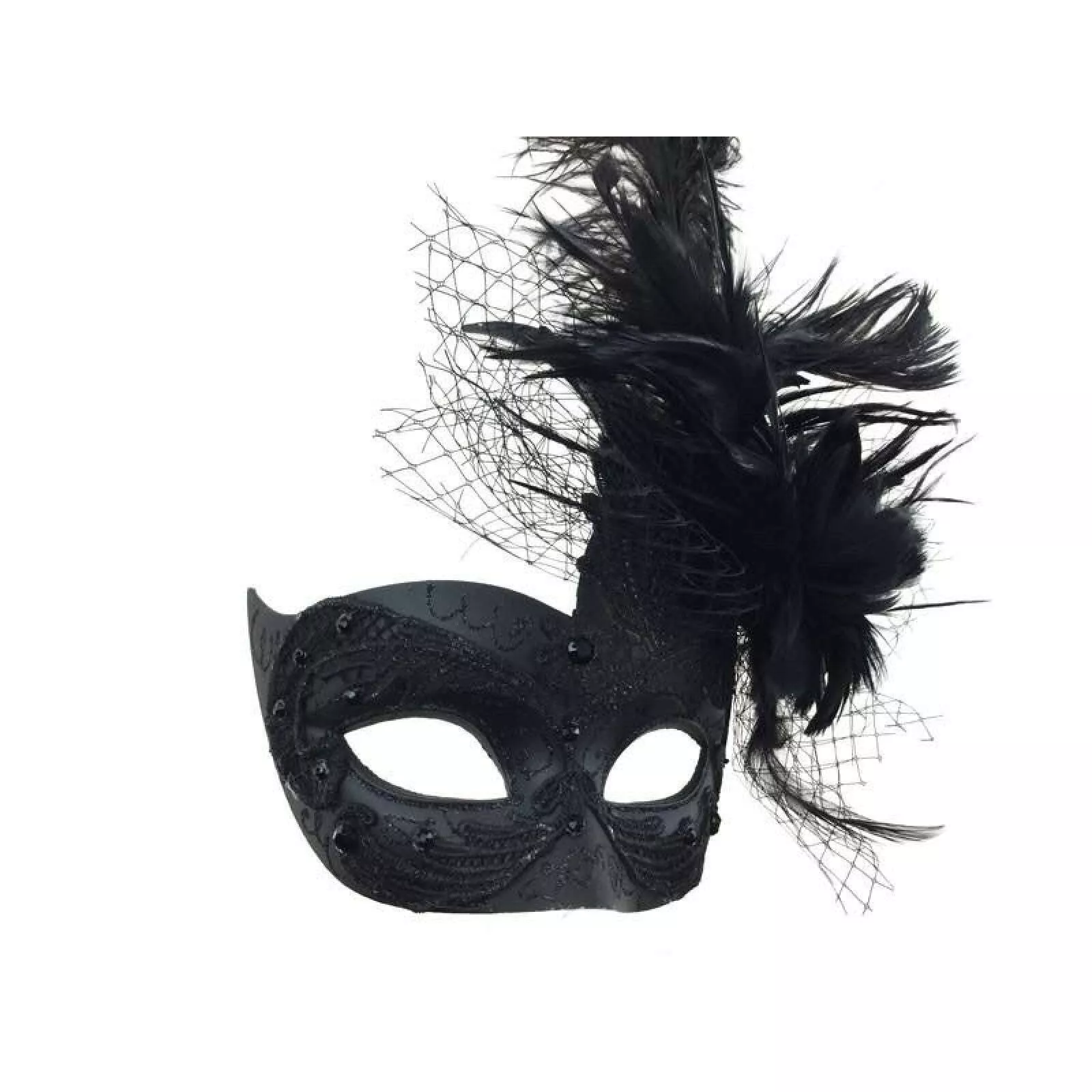 Black Feather Veil Venetian Mask