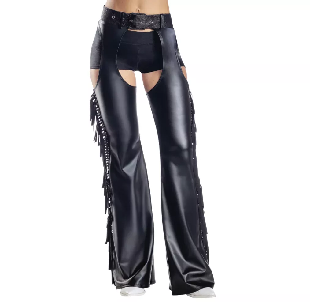 Black Fringe Pleather Chaps
