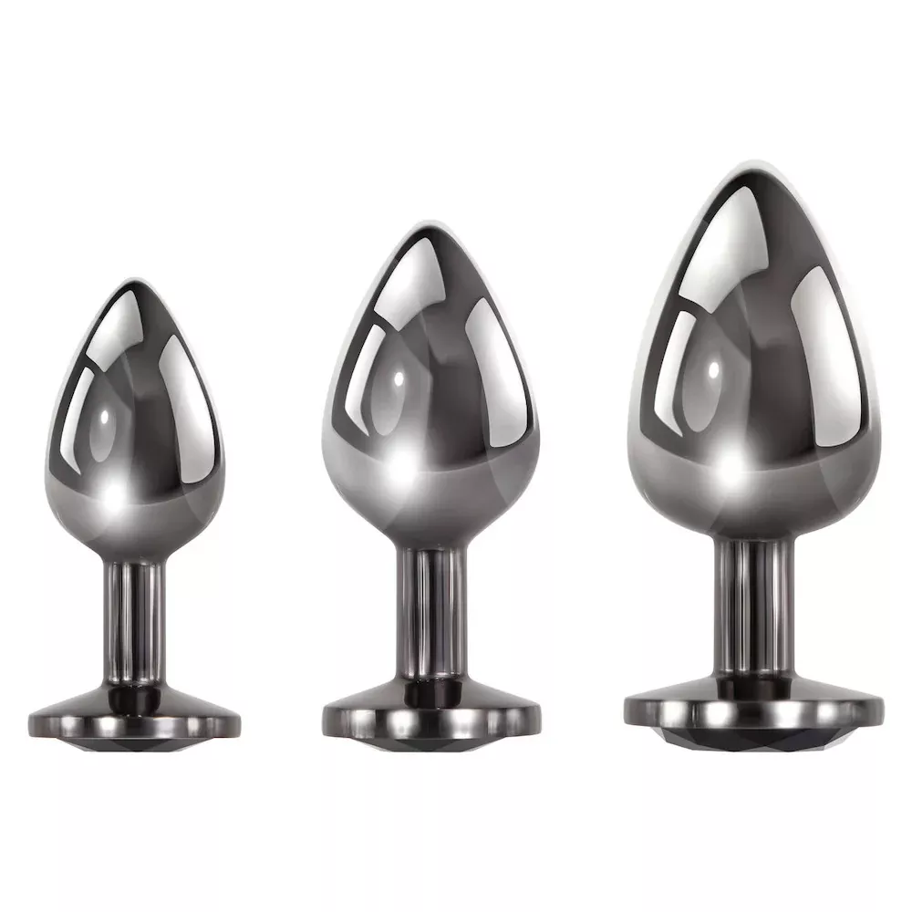 Black Gem Anal Plugs - Set of 3 - Chrome