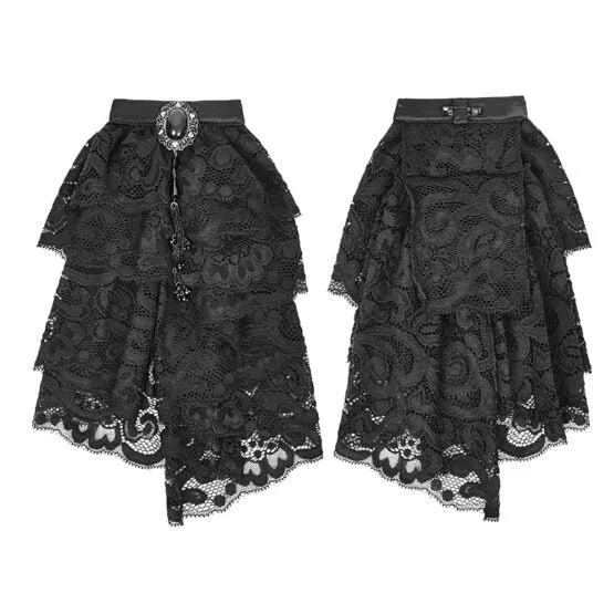 Black Lace Necktie Jabot with Pendant