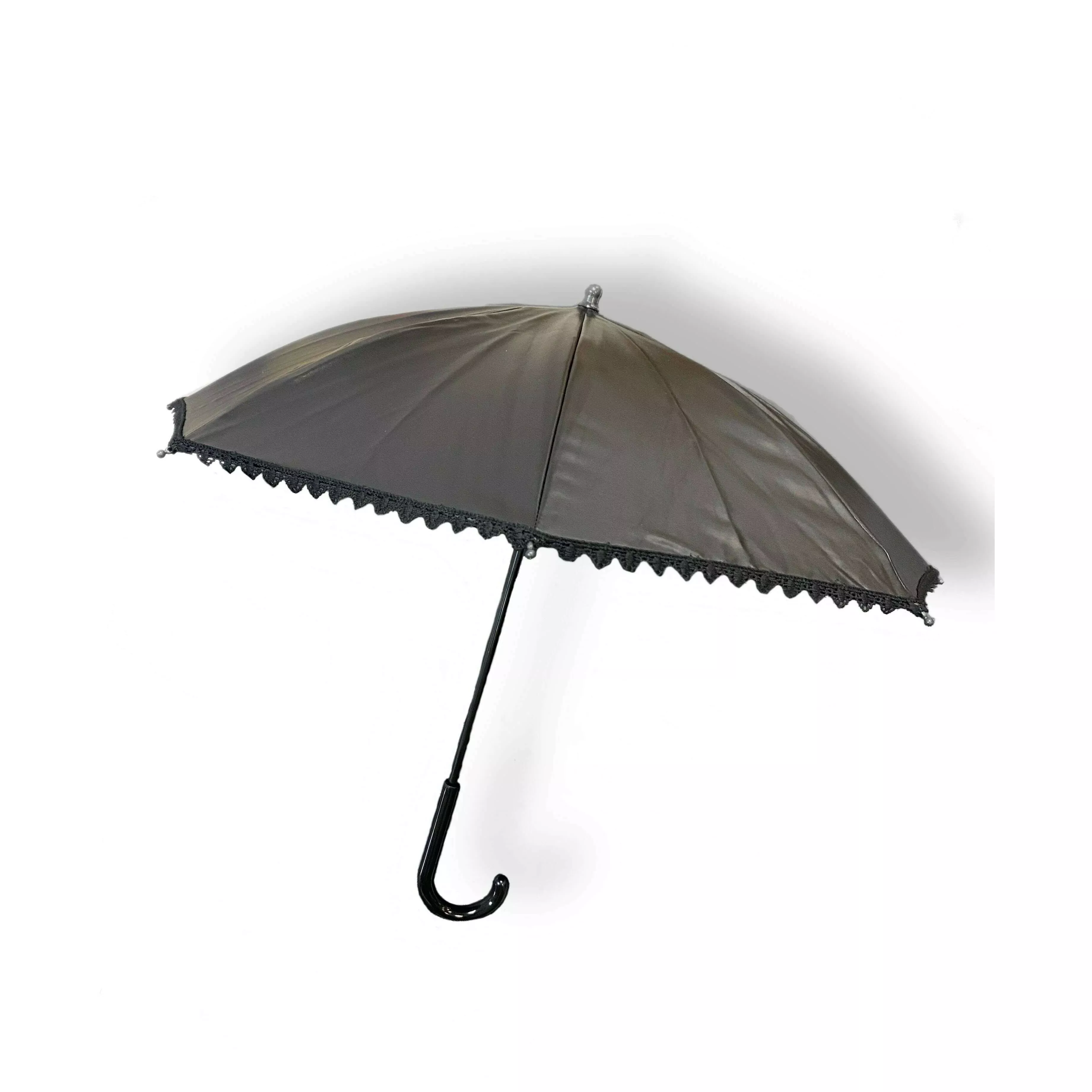 Black Leatherlike Lace Trim Gothic Parasol
