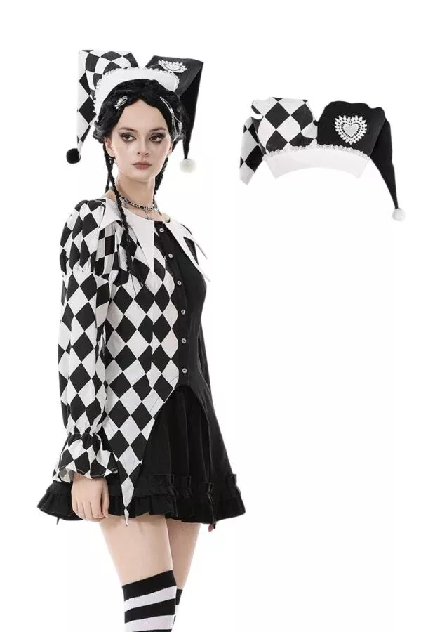 Black & White Harlequin Jester Hat