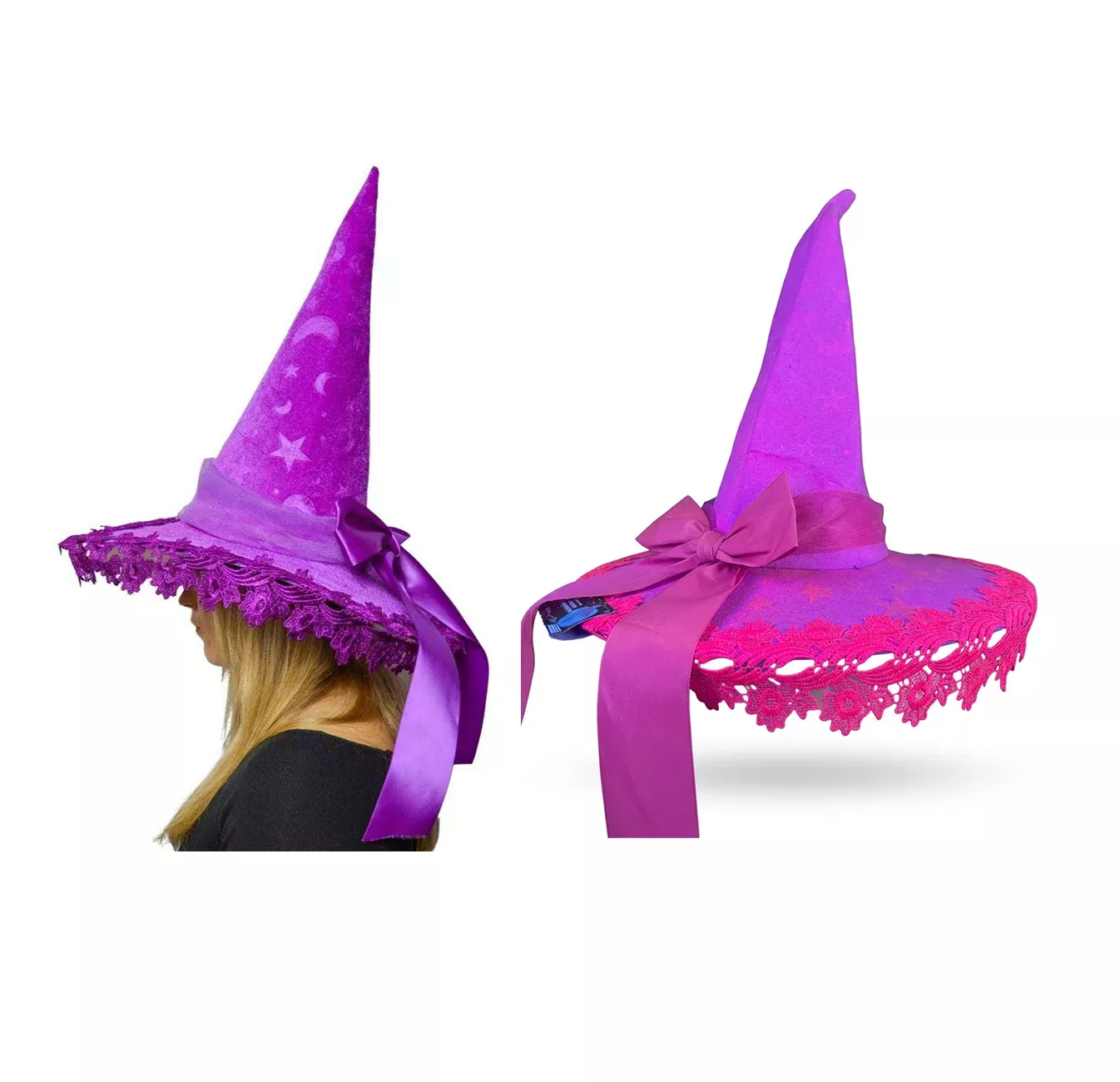 Blacklight Reactive Moon and Star Witch Hat