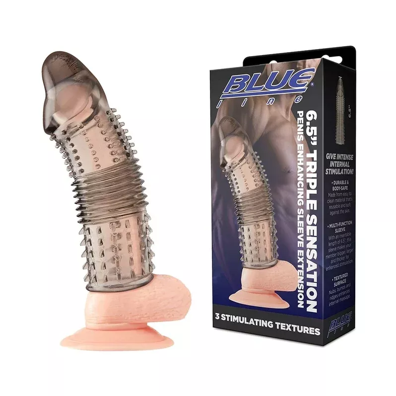 Blue Line 6.5" Triple Sensation Penis Enhancing Sleeve Extension Smoke