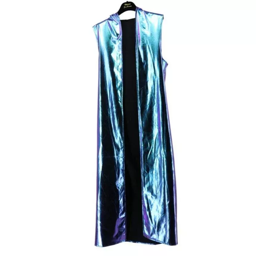 Blue Multi Foil Hooded Duster