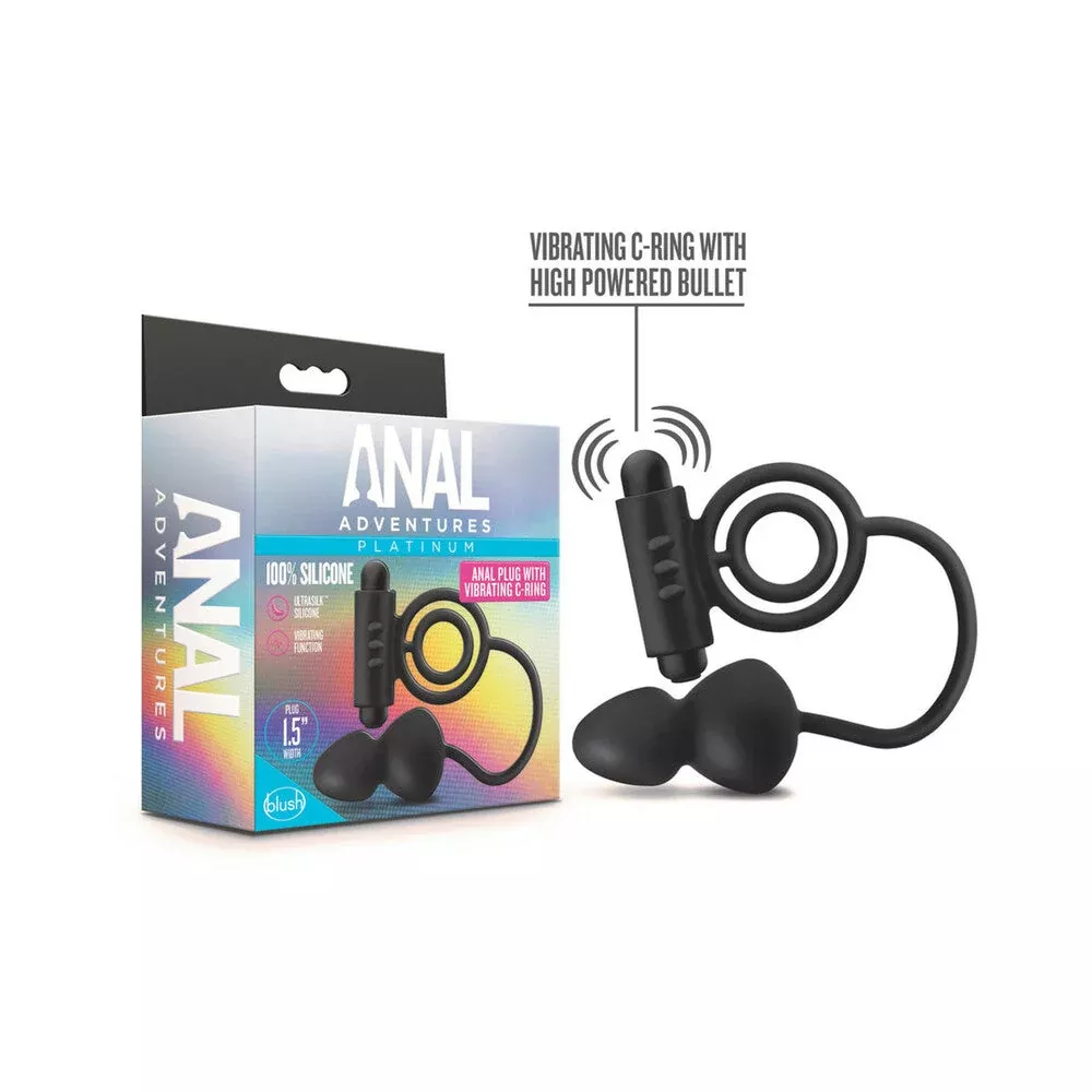 Blush Anal Adventures Platinum Silicone Anal Plug with Vibrating C-Ring Black