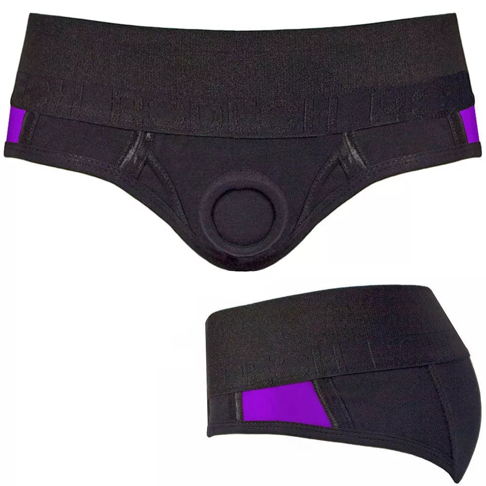 Brief+ Harness - Black & Purple Stripe - 3X
