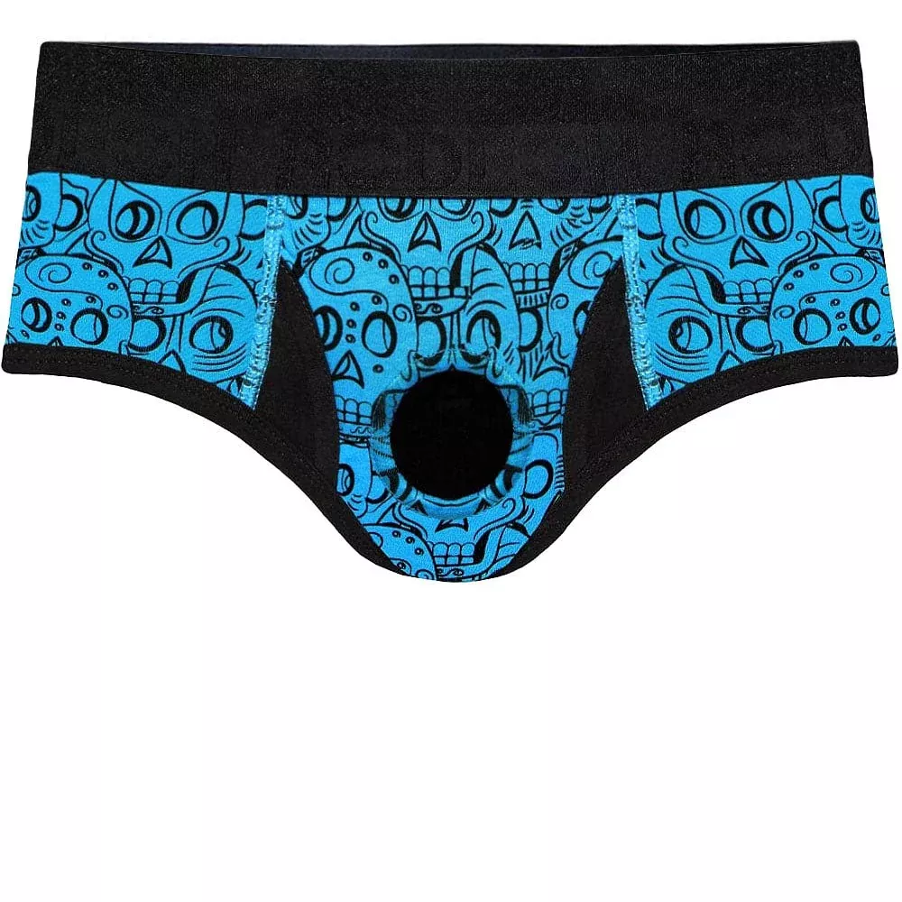 Brief+ Harness - Turquoise Skulls - PLUS SIZE