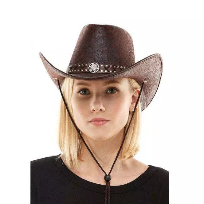 Brown Leather Like Cowboy Hat