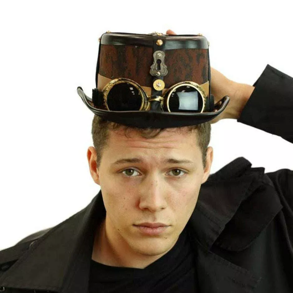 Brown Steampunk Goggle Hat