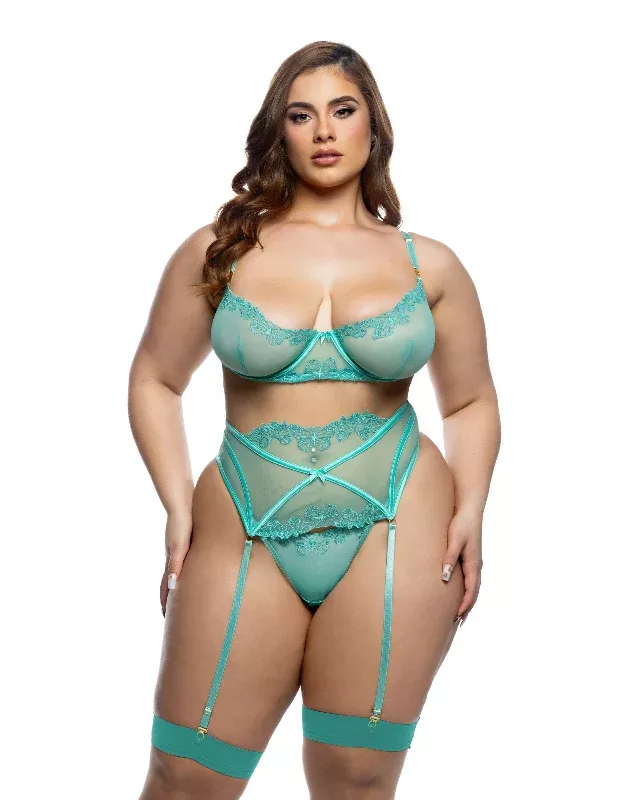 Butterfly Bliss Mint Green Bra & Garter Set