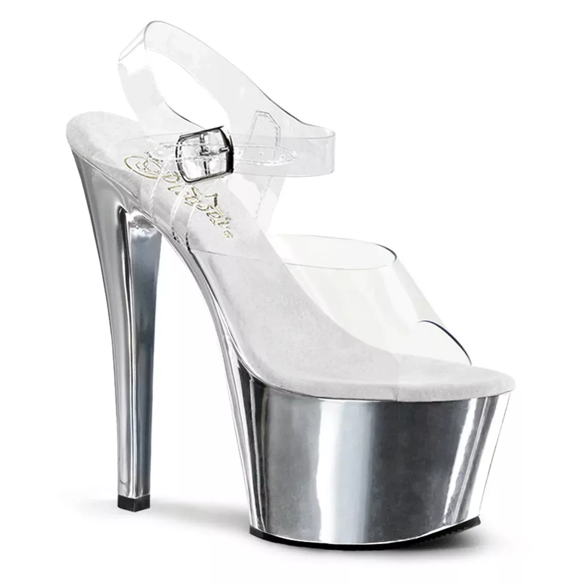 Chrome Ankle Strap Sandal 7" Heel
