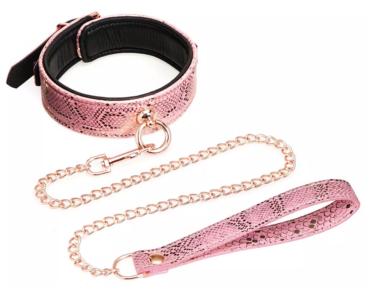 Collar & Leash Pink Snake Print - SPARTACUS