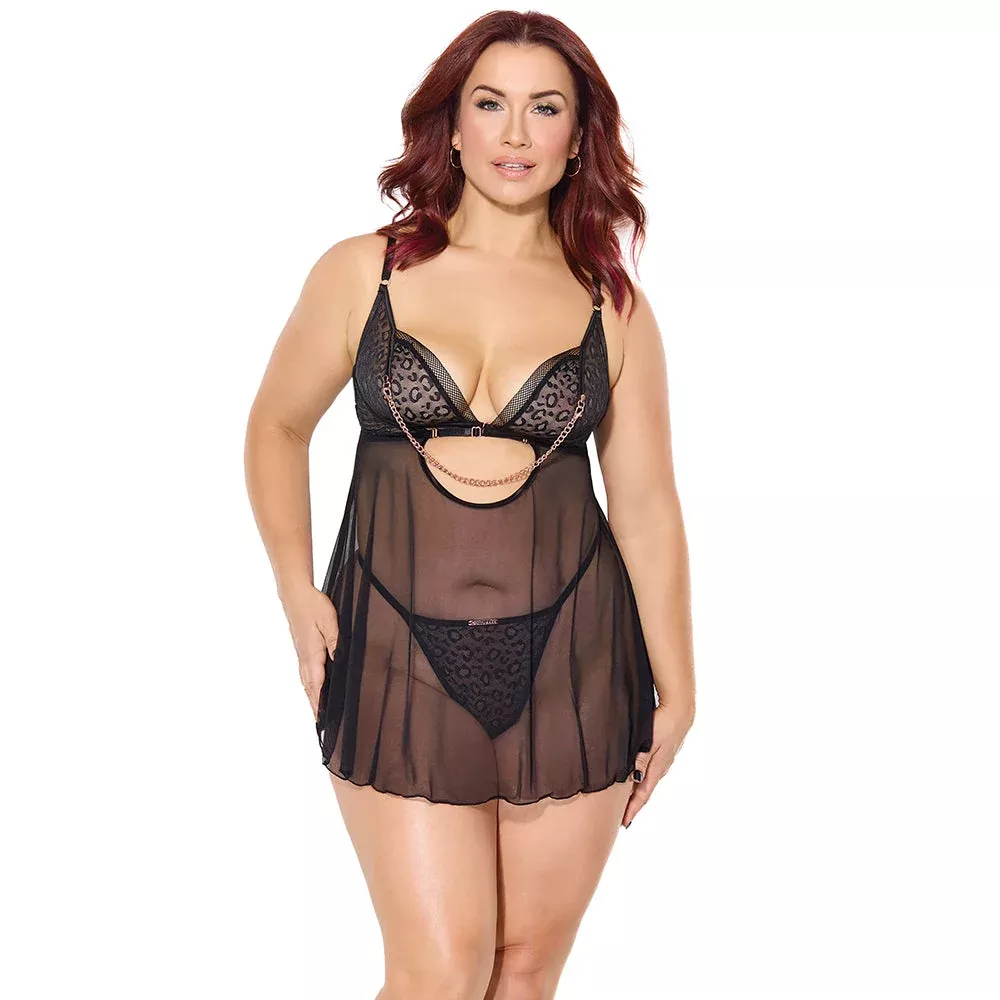 Coquette Pleasure Babydoll & G-String Black Queen Size