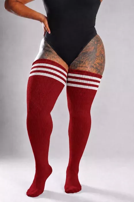 Crimson Stride Thigh High Socks