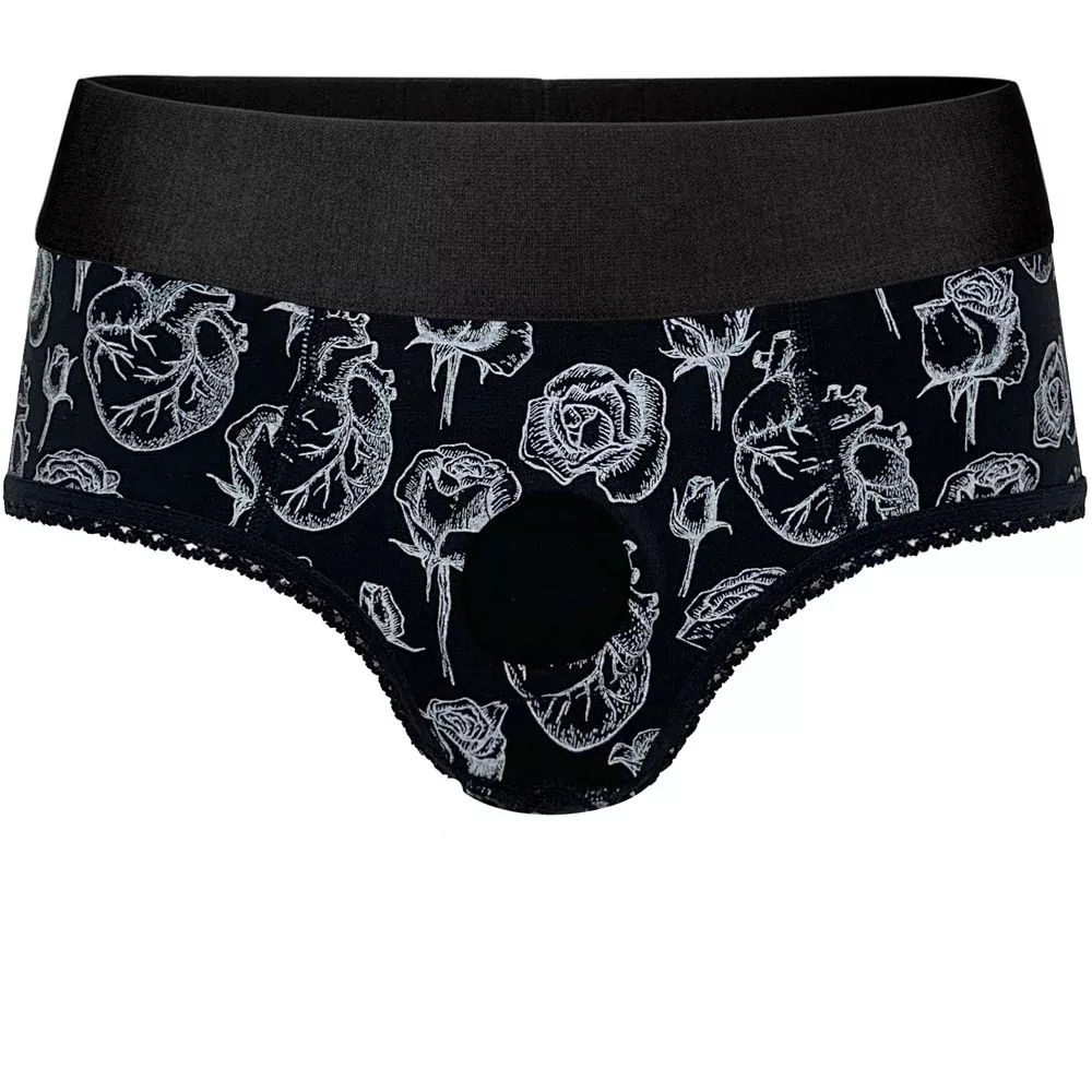 Crotchless Panty Harness - Hearts & Roses