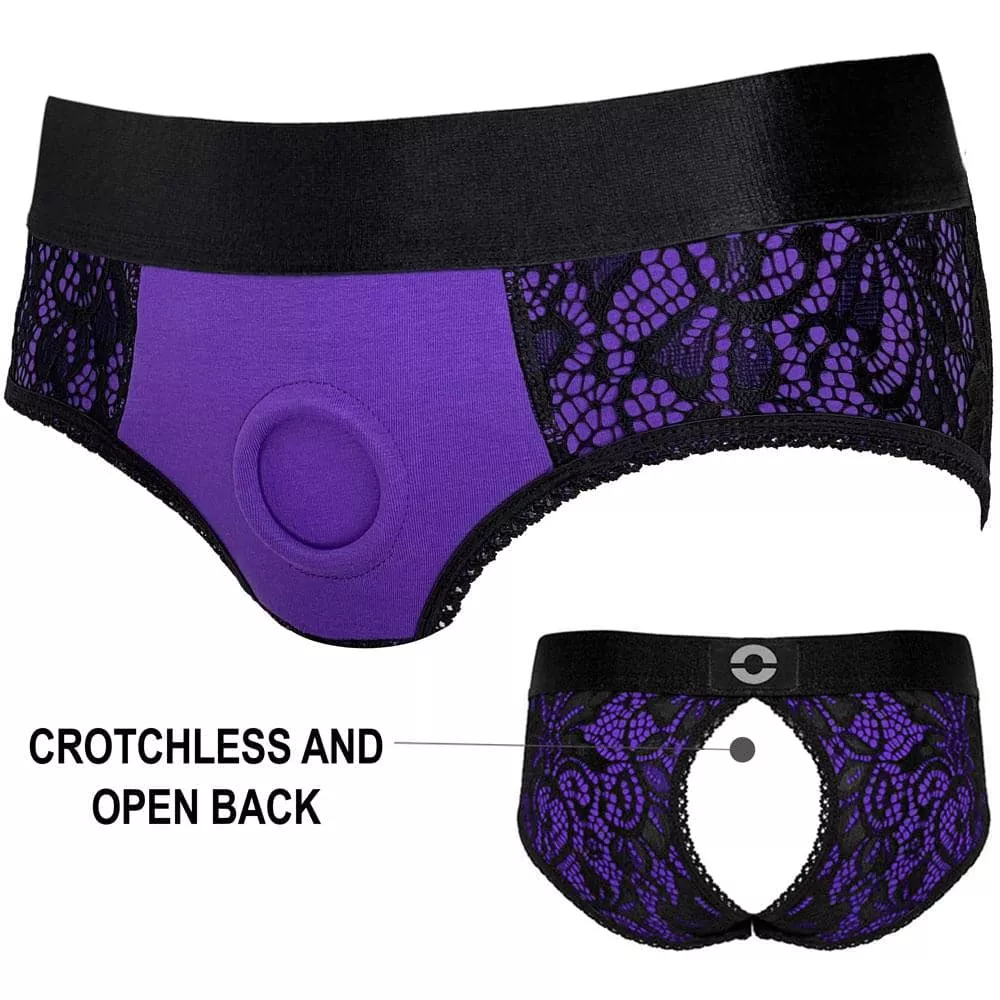 Crotchless Panty Harness - Purple & Black - XXS