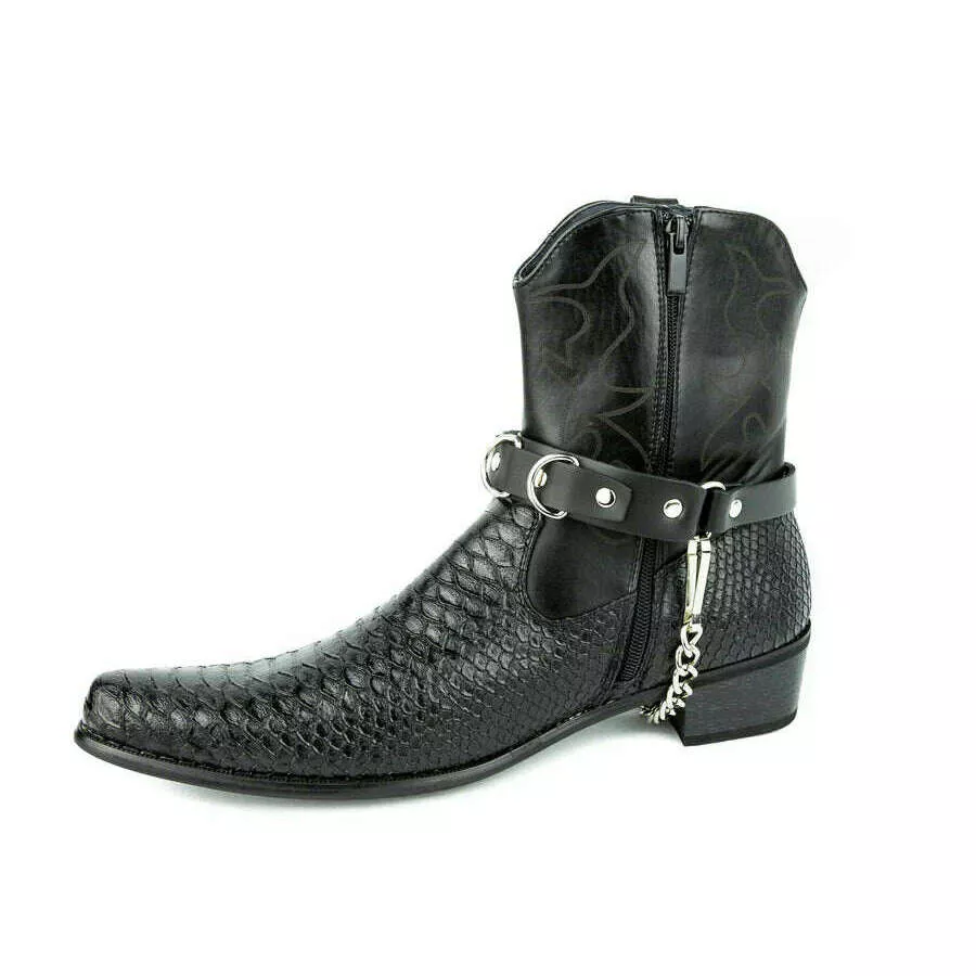 D-Ring Black Leather Boot Strap