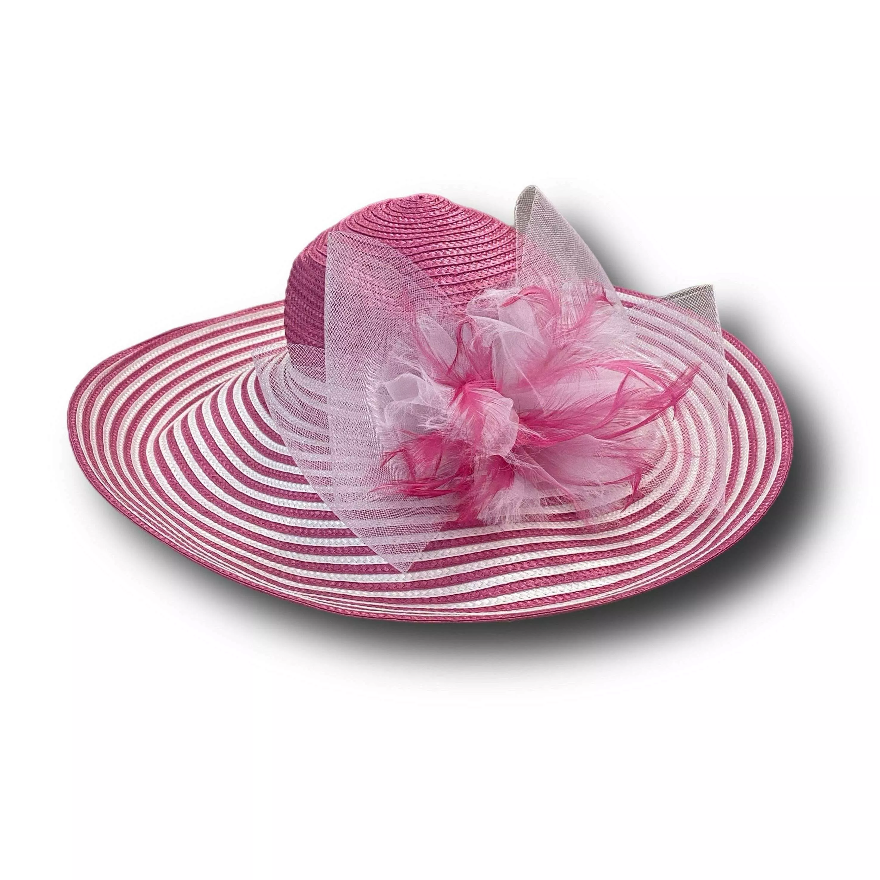 Deluxe Rose Pink Tulle Derby Hat