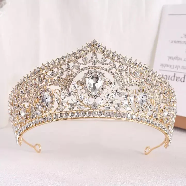 Divine Round Pointed Gold Crown with Clear Center Gem