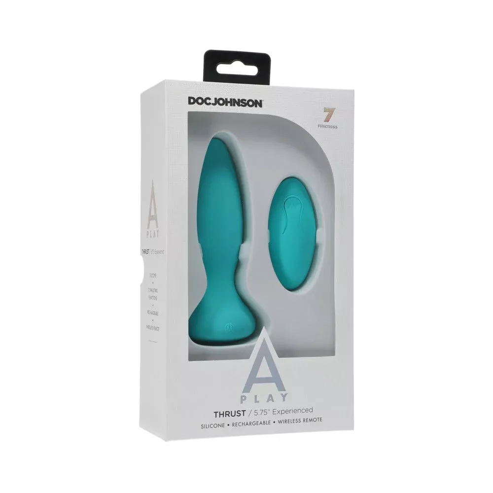 Doc Johnson A-Play Thrust Experienced Rechargeable Silicone Anal Plug with Remote Teal
