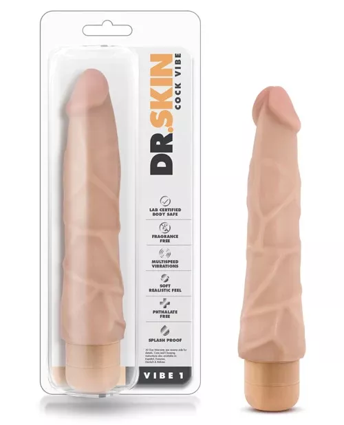 Dr. Skin Vibe 1 - 9" Vibrating Dildo- Beige