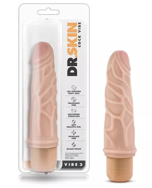 Dr. Skin Vibe 3 - 7.25" Vibrating Dildo - Beige
